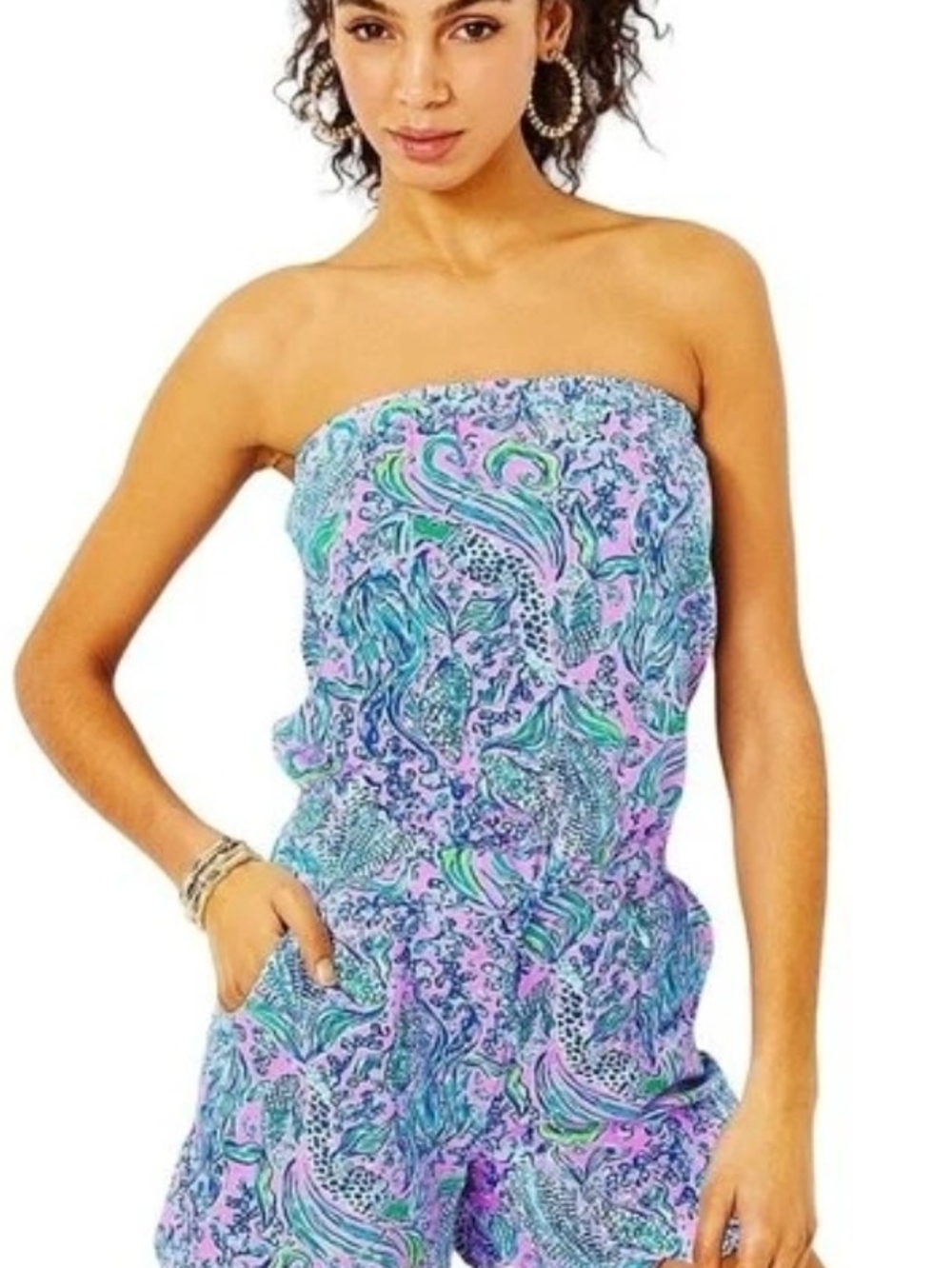 JACE STRAPLESS ROMPER, LILAC ROSE WE MERMAID IT Sz M